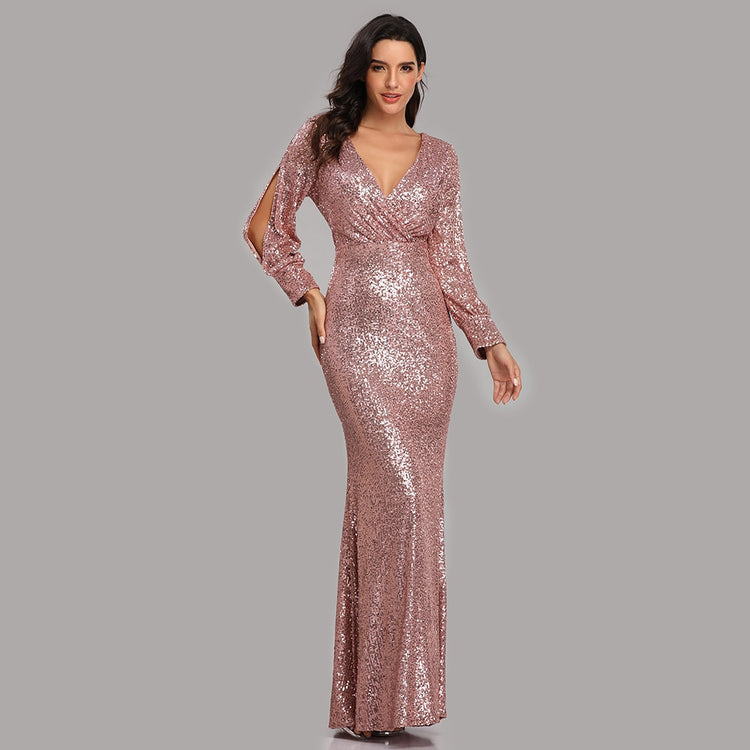 Vestido de Festa Longo to Detalhado em Paetês Rosé