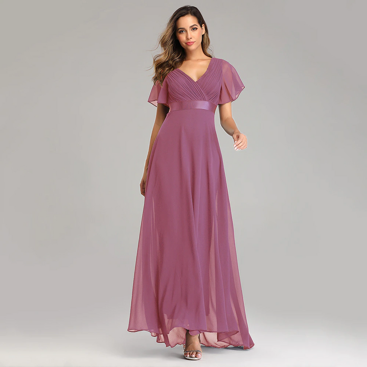 Vestido de Festa Longo com Faixa de Cetim Rosa Empoeirado