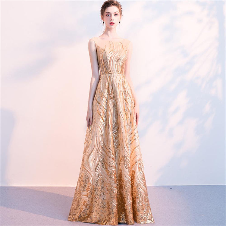 Vestido de Festa Longo Vintage Elegante Dourado