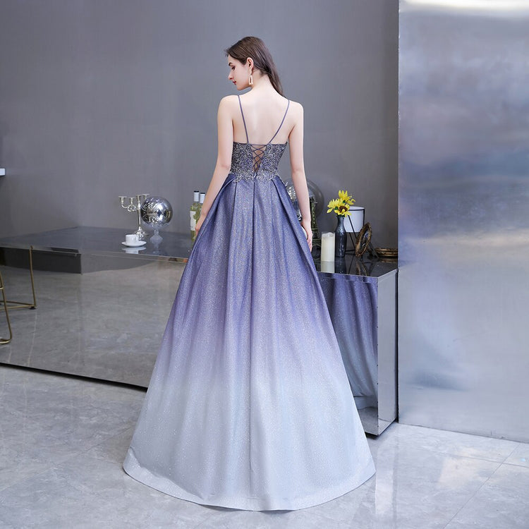 Vestido de Festa Luxo Brilho Degradê Lavanda Intenso