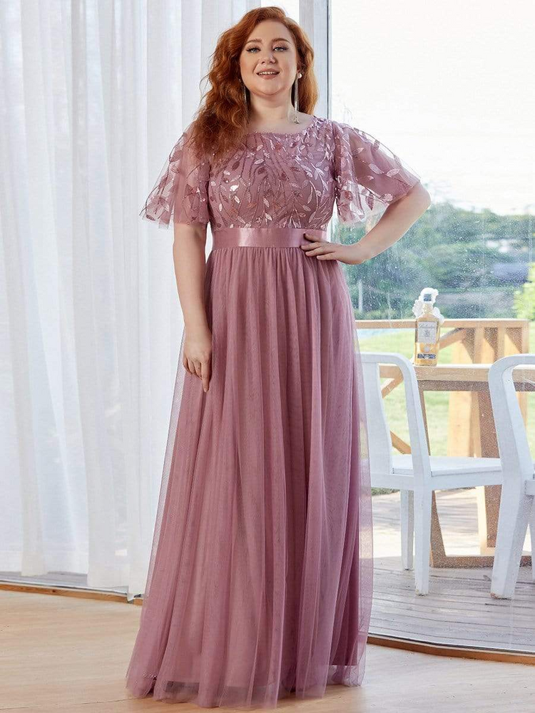Vestido de Festa Longo com Detalhes Manta Bordada Rosa Empoeirado