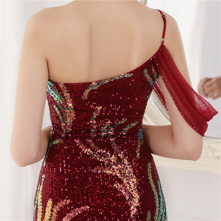 Vestido de Festa Luxo com Paetês Bordados Marsala