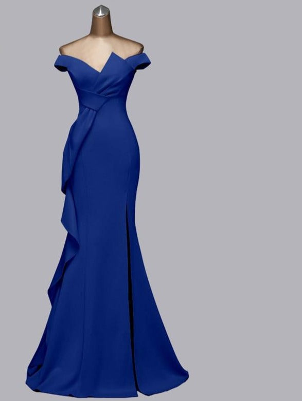 Vestido de Festa Luxo com Detalhe em Laço Azul Royal