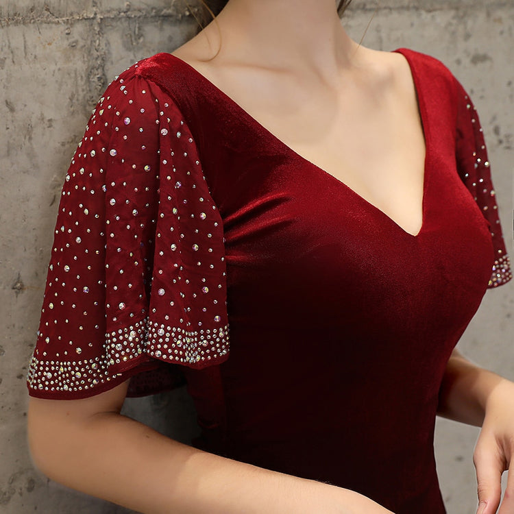 Vestido de Festa Longo com Abertura Lateral Marsala