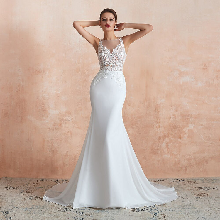 Vestido de Noiva Sereia Clássico com Apliques Bordados