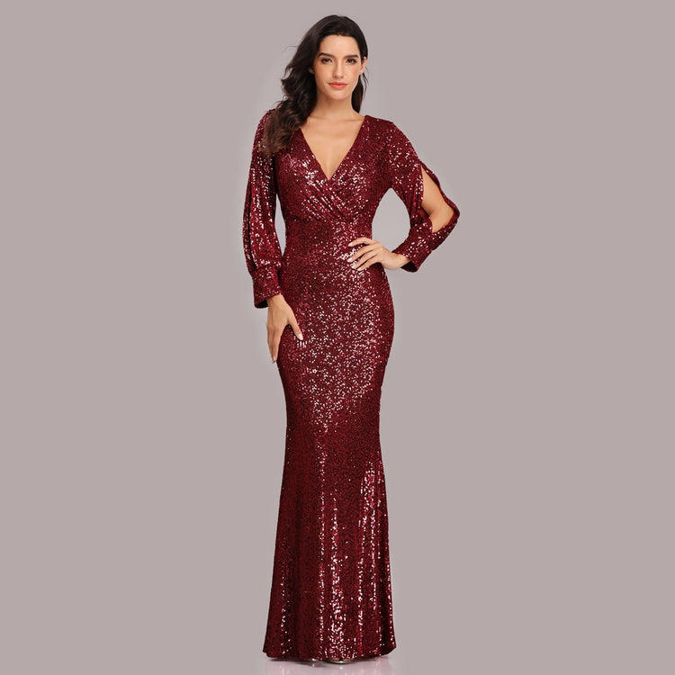 Vestido de Festa Longo to Detalhado em Paetês Marsala