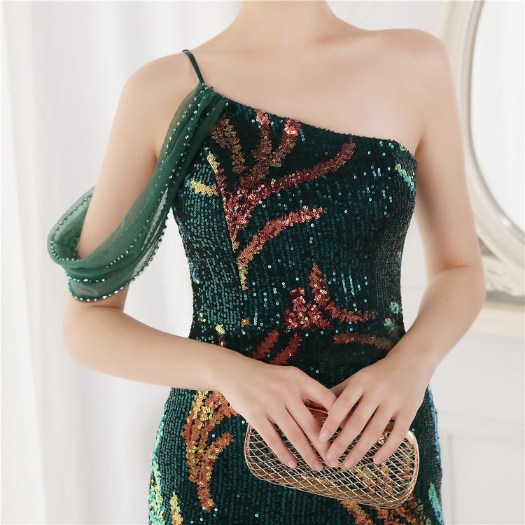 Vestido de Festa Luxo com Paetês Bordados Verde