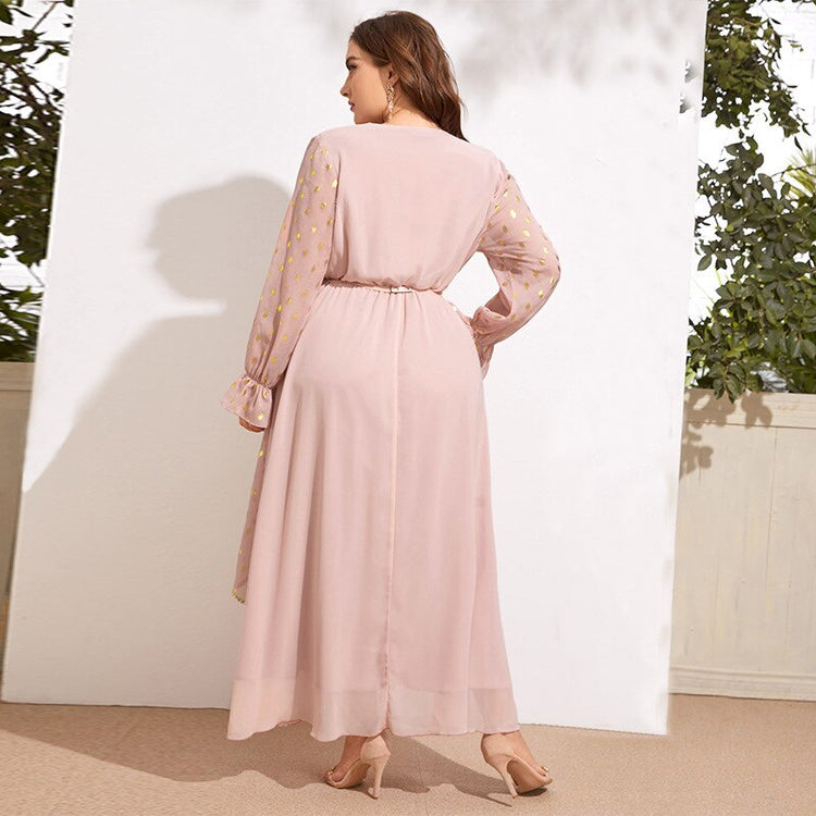 Vestido de Festa Rosé com Babados e Detalhe Cinto Dourado