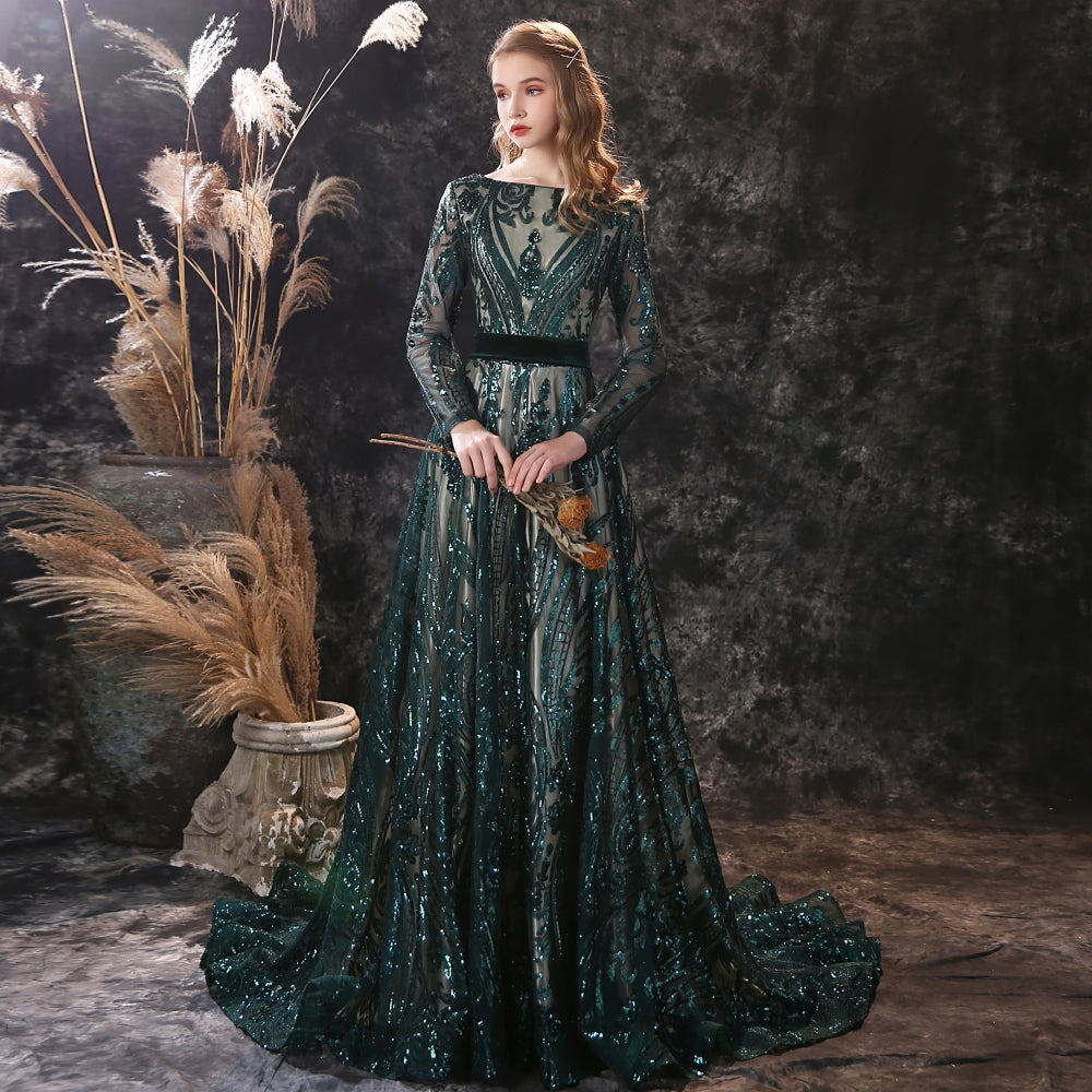 Vestido de Festa Elegante Longo Verde Escuro Modelo Especial