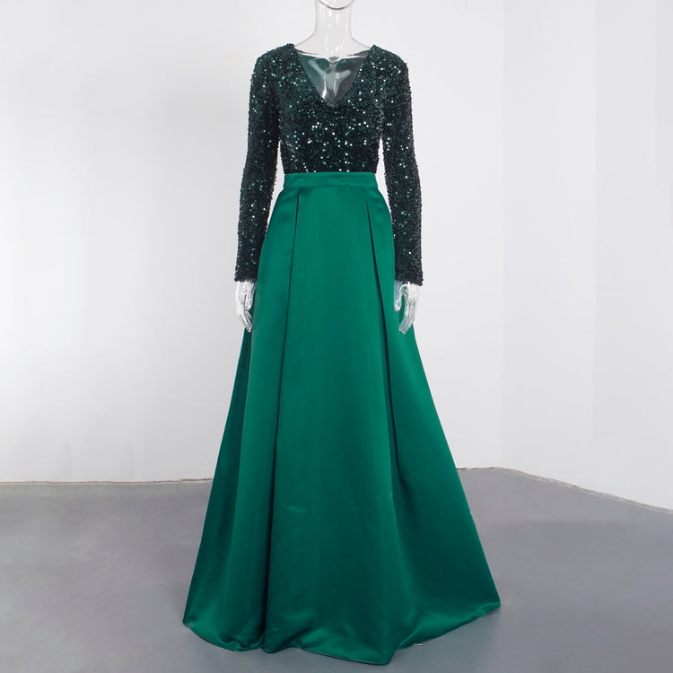 Vestido de Festa Longo Brilho com Abertura Lateral Verde