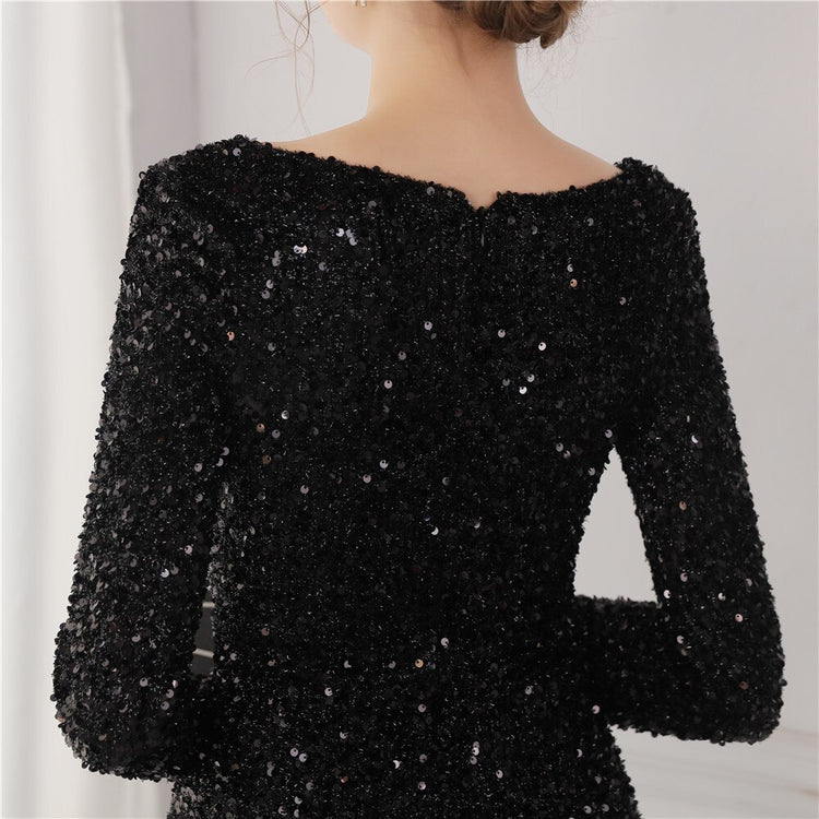 Vestido de Festa Longo Luxo Todo Detalhado em Paetês Preto
