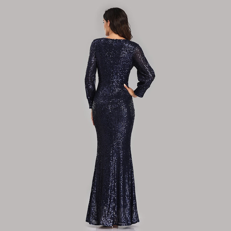 Vestido de Festa Longo to Detalhado em Paetês Azul Marinho