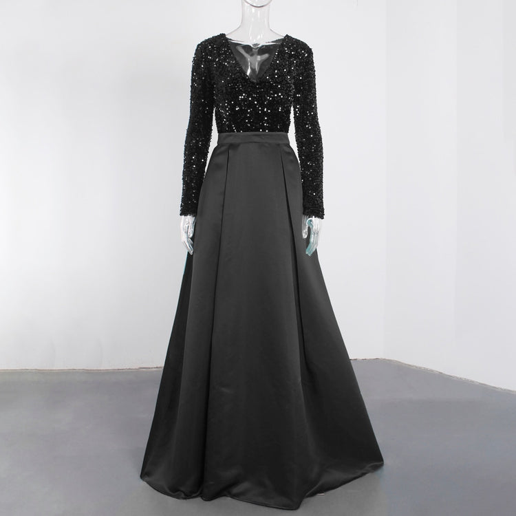 Vestido de Festa Longo Brilho com Abertura Lateral Preto