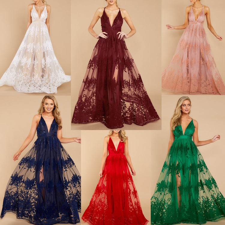 Vestido de Festa Vermelho Longo com Sobreposição Bordada