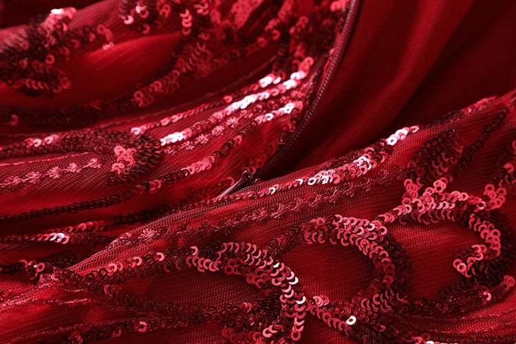 Vestido de Festa Marsala Luxo Midi com Detalhes Paetês