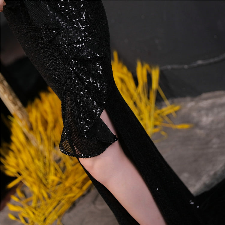 Vestido de Festa Longo com Abertura Bordada Brilho Preto