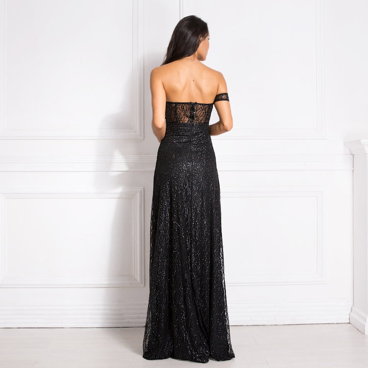 Vestido de Festa Longo com Fenda e Transparência Preto