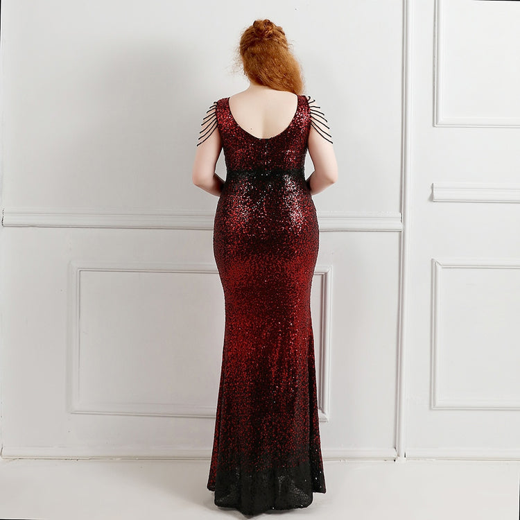 Vestido de Festa Longo com Manga Colar Preto com Vermelho
