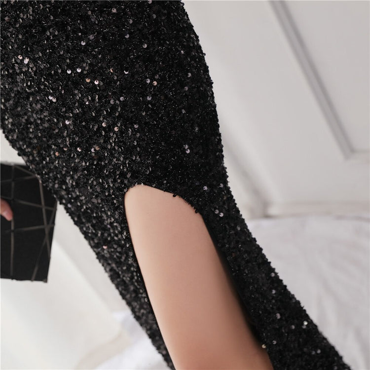 Vestido de Festa Longo Luxo Todo Detalhado em Paetês Preto