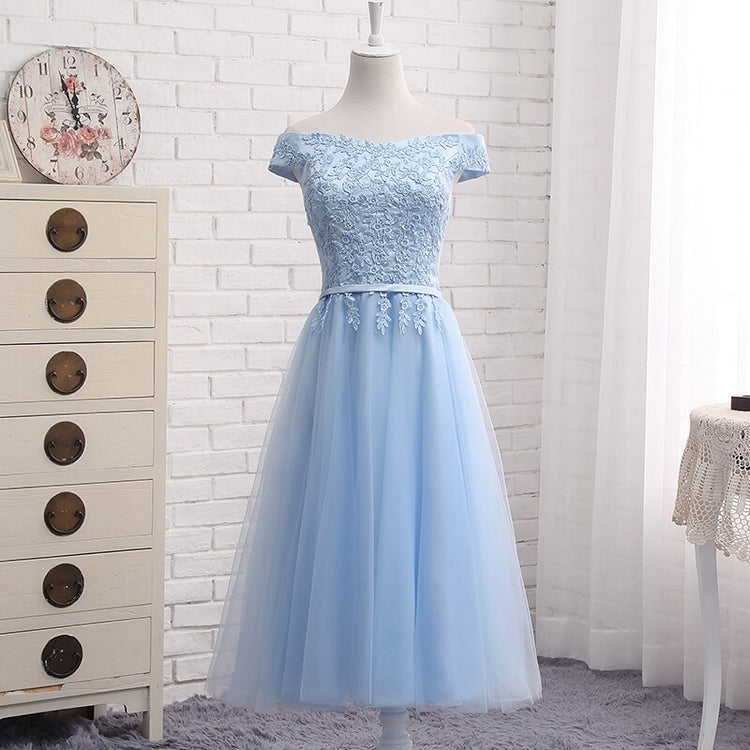 Vestido de Festa em Crepe com Renda Azul Serenity