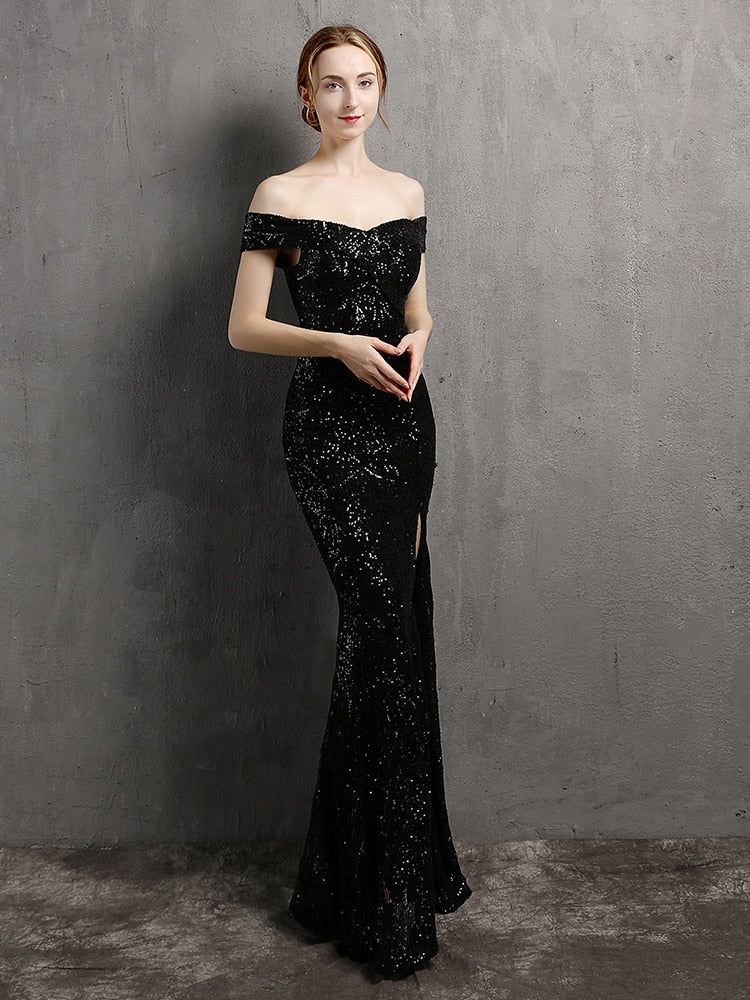 Vestido de Festa Longo com Abertura Lateral em Chiffon Preto
