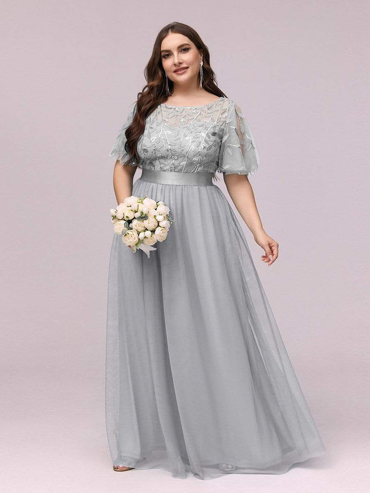 Vestido de Festa Longo com Detalhes Manta Bordada Prateado