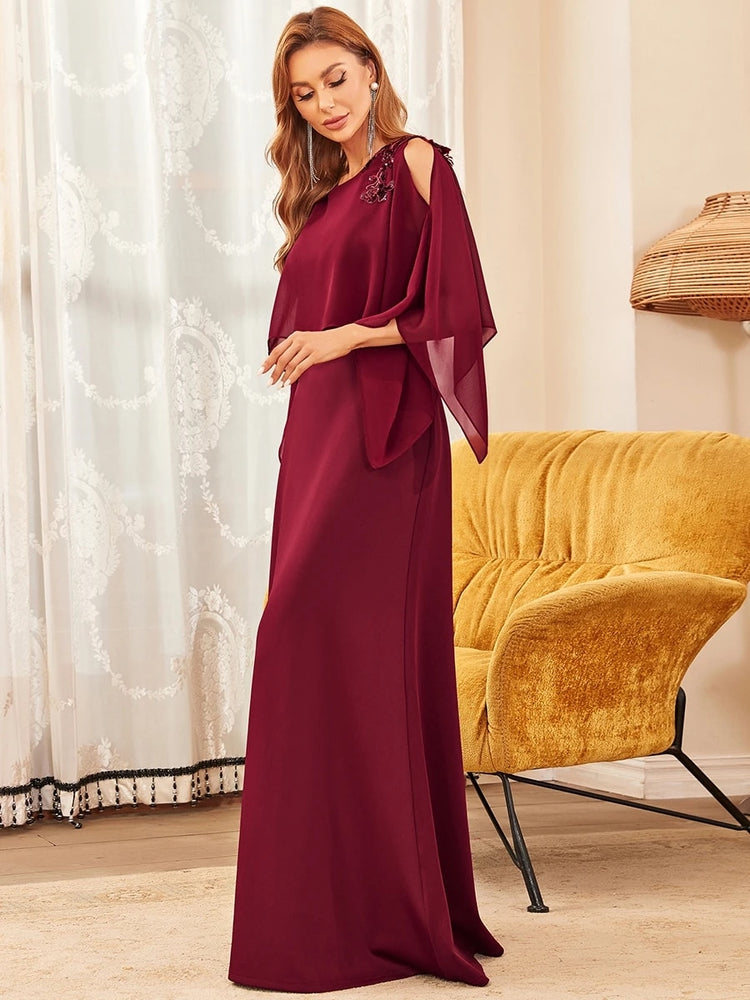 Vestido de Festa Longo Clássico Marsala com Apliques