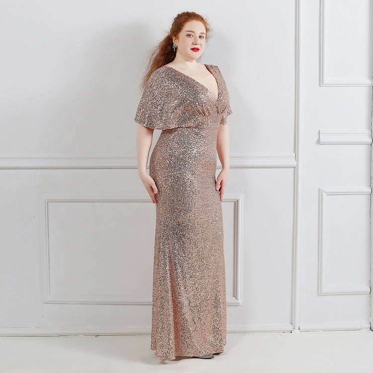 Vestido de Festa Plus Size com Manga Manta Dourado
