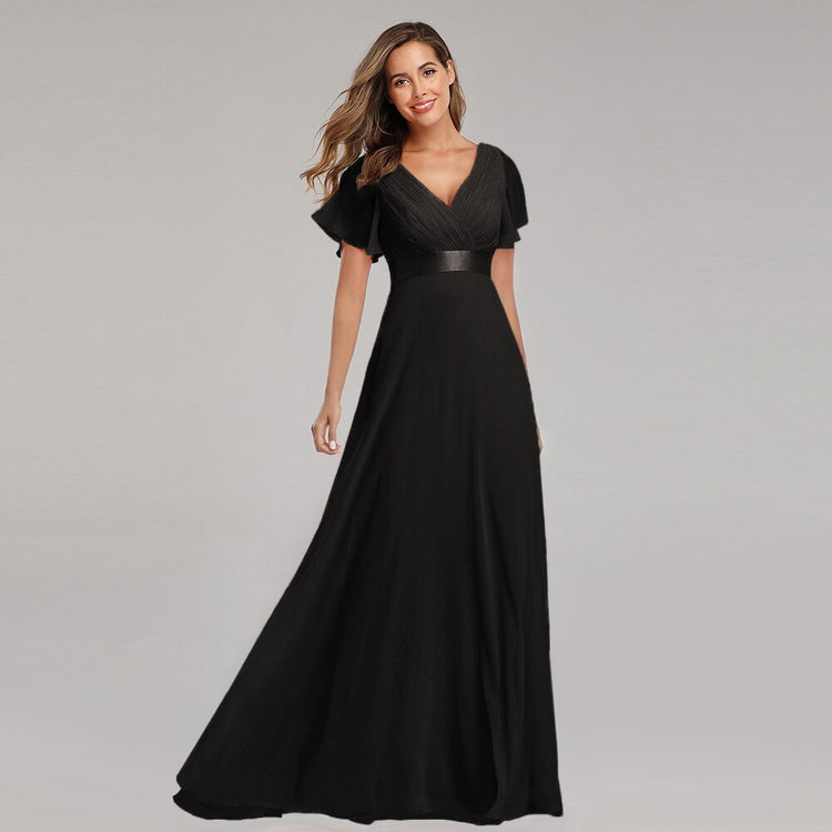 Vestido de Festa Longo com Faixa de Cetim Preto