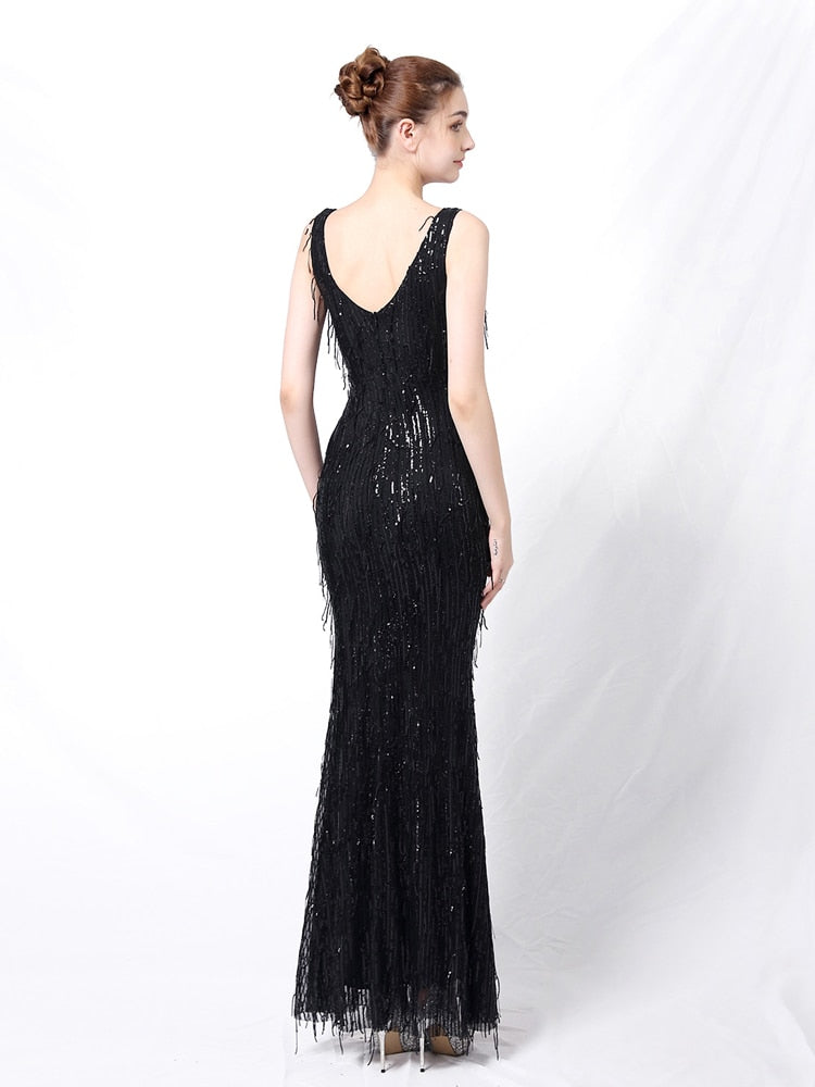 Vestido de Festa Longo Sereia Brilho Bordado Preto
