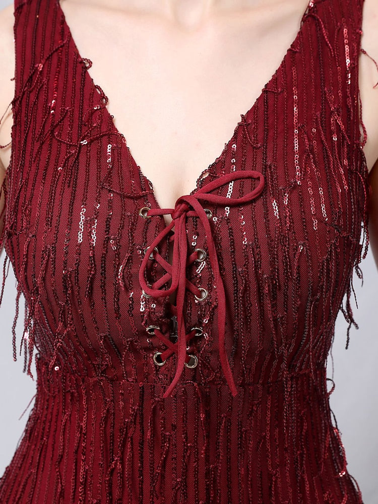 Vestido de Festa Longo Sereia Brilho Bordado Marsala