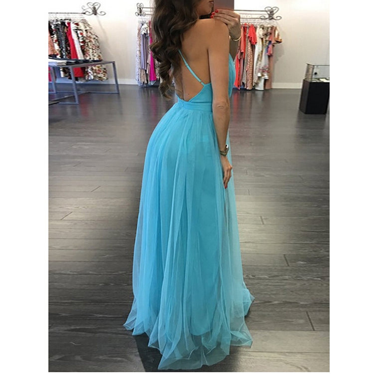 Vestido de Festa Longo em Chiffon com Decote V Profundo