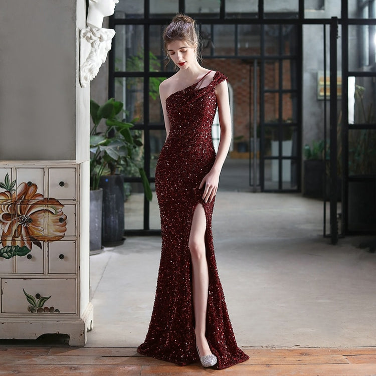 Vestido de Festa Longo Todo Detalhado com Brilho Marsala