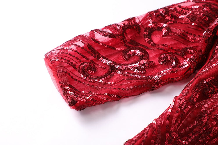 Vestido de Festa Marsala Luxo Midi com Detalhes Paetês