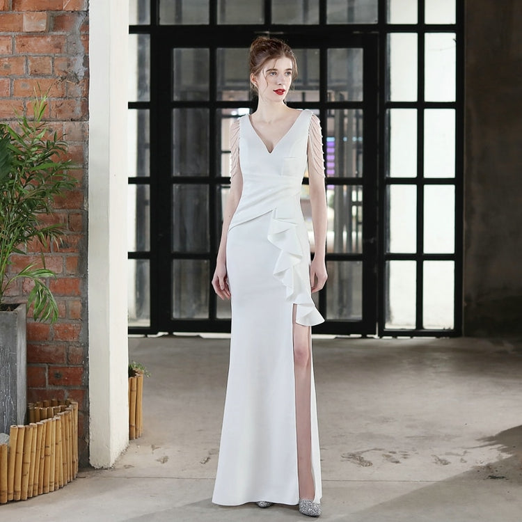 Vestido de Festa em Cetim Plissado em Camadas Branco