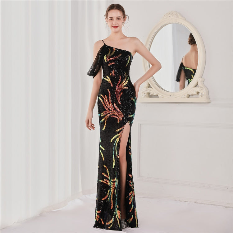 Vestido de Festa Luxo com Paetês Bordados Preto