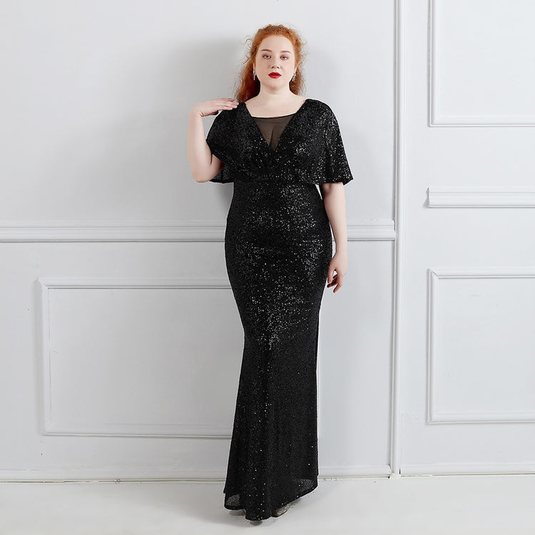 Vestido de Festa Plus Size com Manga Manta Preto