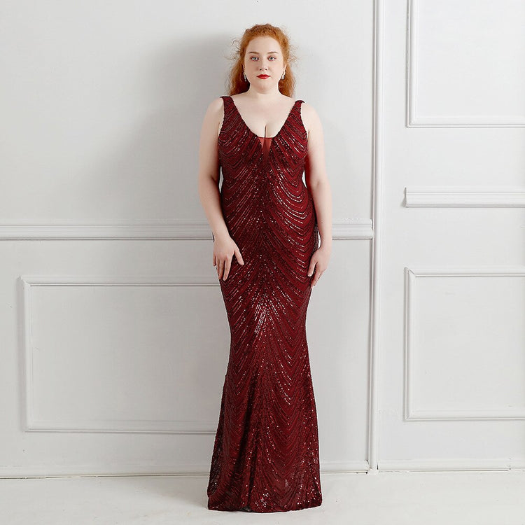 Vestido de Festa Longo em Lanon Detalhado em Paetês Marsala