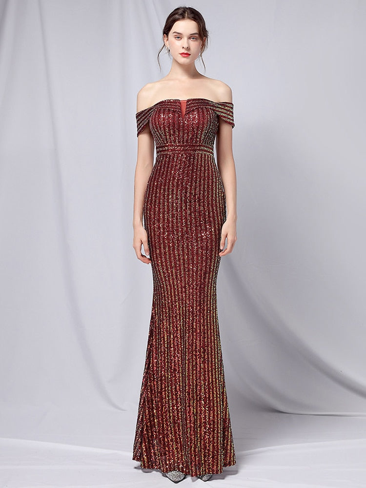 Vestido de Festa Longo Brilho Marsala