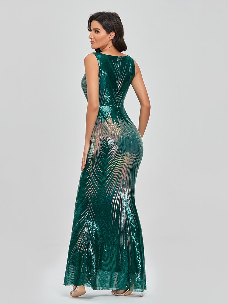 Vestidos de Festa Sereia Luxo com Brilho Verde
