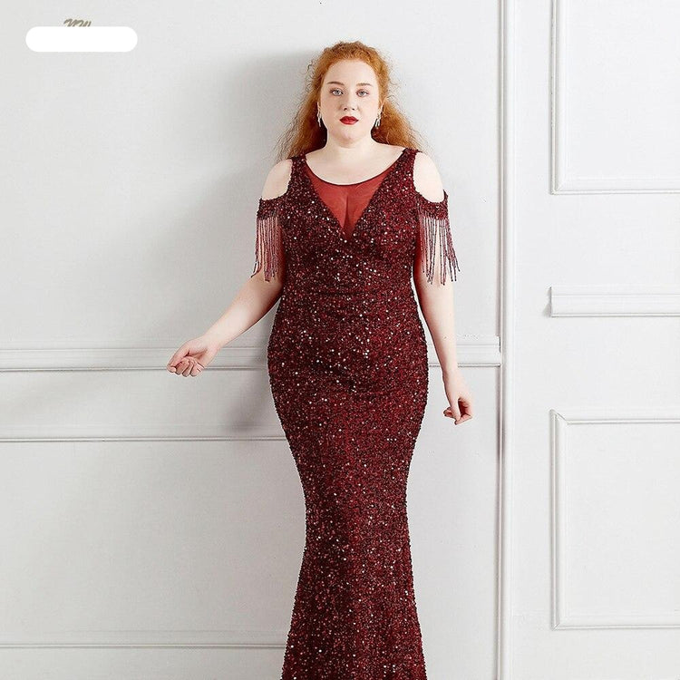 Vestido de Festa Longo Manga Borla Marsala