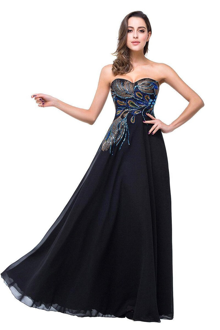Vestido de Festa Longo com Detalhes Brilho Coral Preto