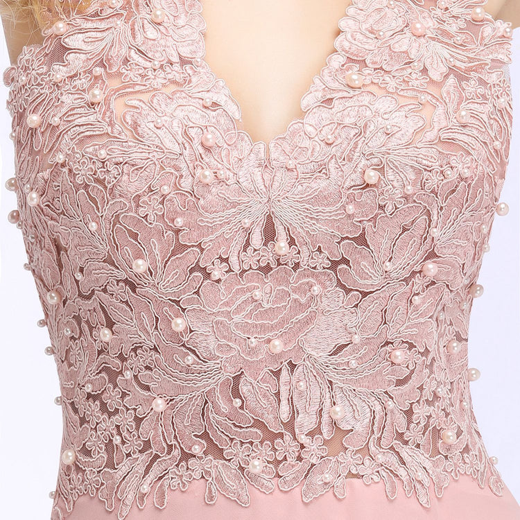 Vestido de Festa Longo com Parte Superior Decoradas com Pérolas (Pronta Entrega)