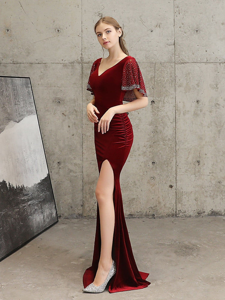 Vestido de Festa Longo com Abertura Lateral Marsala
