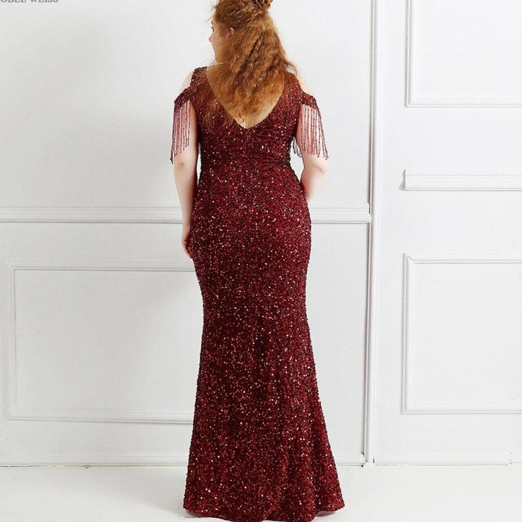 Vestido de Festa Longo Manga Borla Marsala