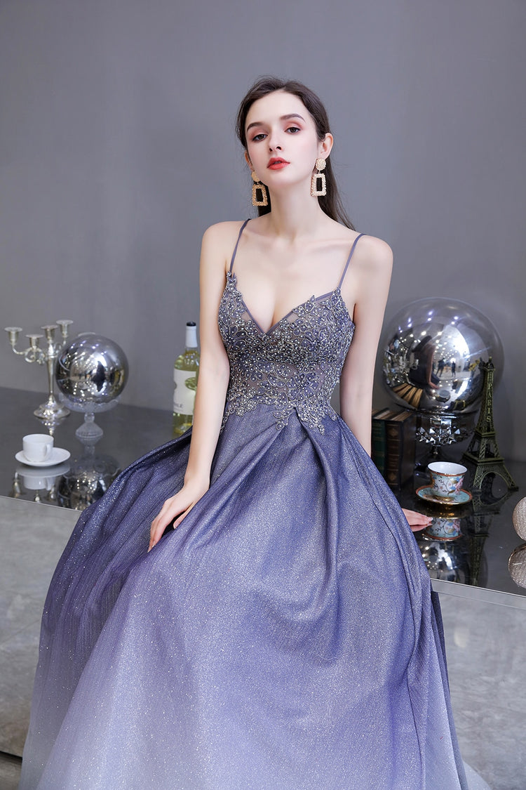 Vestido de Festa Luxo Brilho Degradê Lavanda Intenso