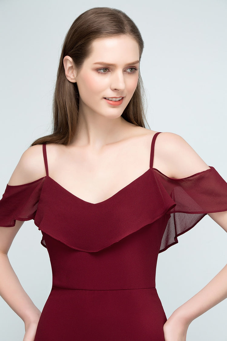 Vestido de Festa Longo com Detalhes Babados Marsala
