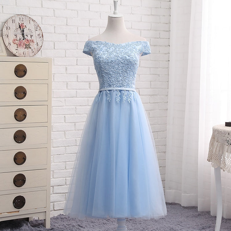 Vestido de Festa em Crepe com Renda Azul Serenity