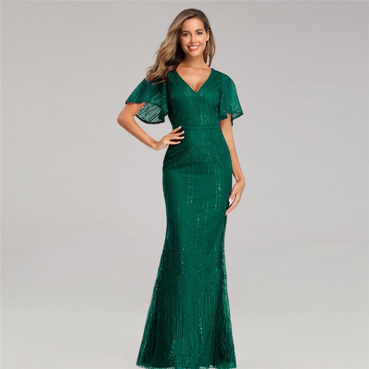 Vestido de Festa Longo com Detalhes Brilho Verde