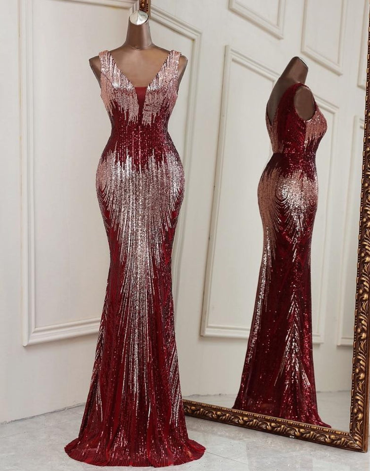 Vestido de Festa Luxo Sereia Dual Color Marsala